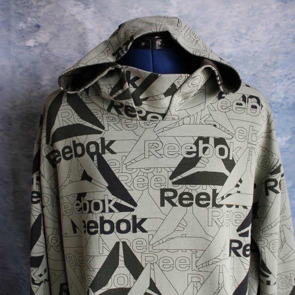 Men's Reebok Green & Black Allover Logo Unwind Hoodie Size L - Picture 2 of 12